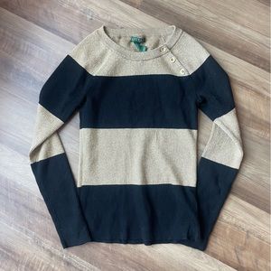 Lauren Ralph Lauren Gold and Black Striped Sweater Thanksgiving Sparkly Gold